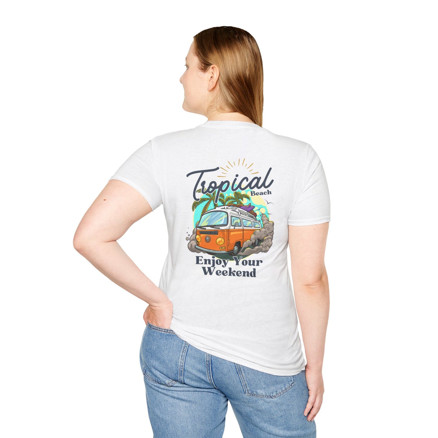 Tropical Beach Unisex Softstyle T-Shirt - Enjoy Your Weekend Graphic Tee