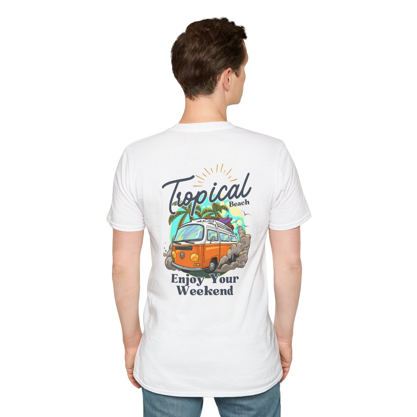 Tropical Beach Unisex Softstyle T-Shirt - Enjoy Your Weekend Graphic Tee