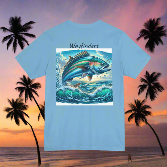 Adventure Seeker Fishing Tee - Unisex Short Sleeve Shirt with Compass and Fish Design