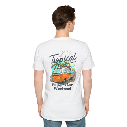 Tropical Beach Unisex Softstyle T-Shirt - Enjoy Your Weekend Graphic Tee